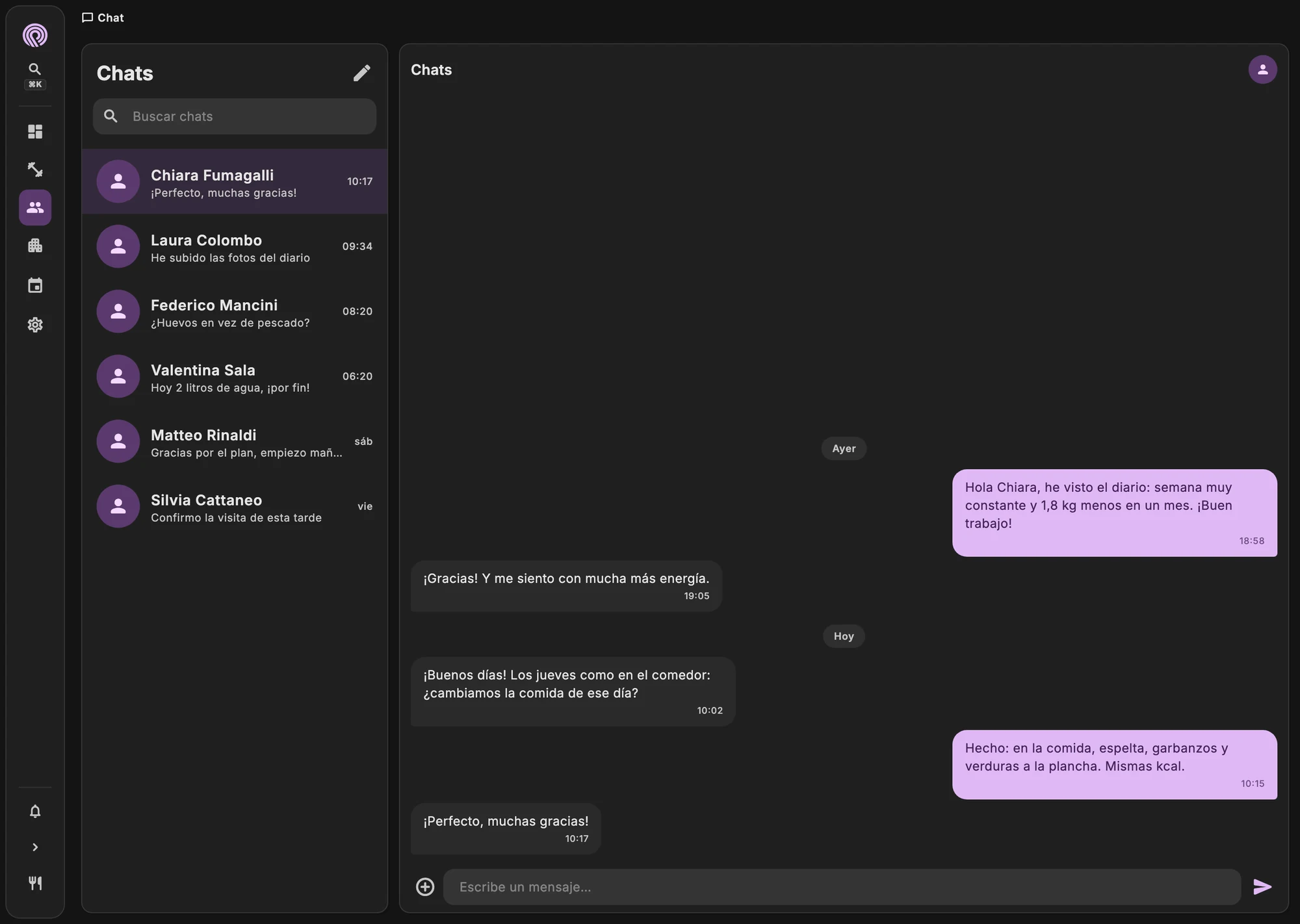 Chat con un paciente con la foto de una comida