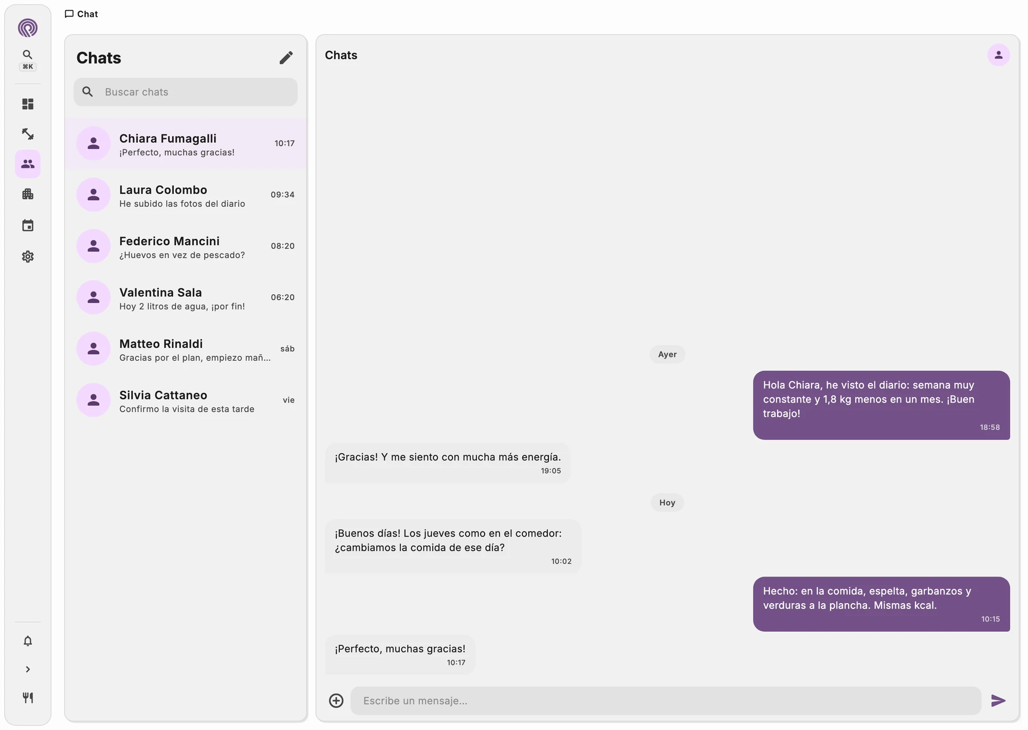 Chat con un paciente con la foto de una comida