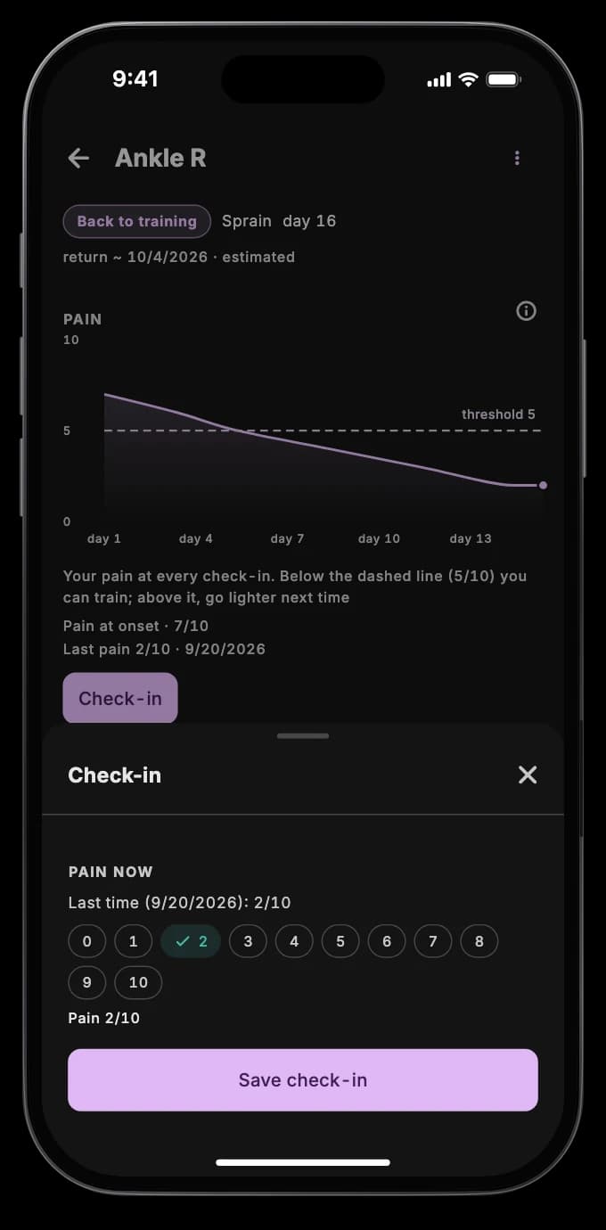 The patient app with the morning check-in and the recovery stages
