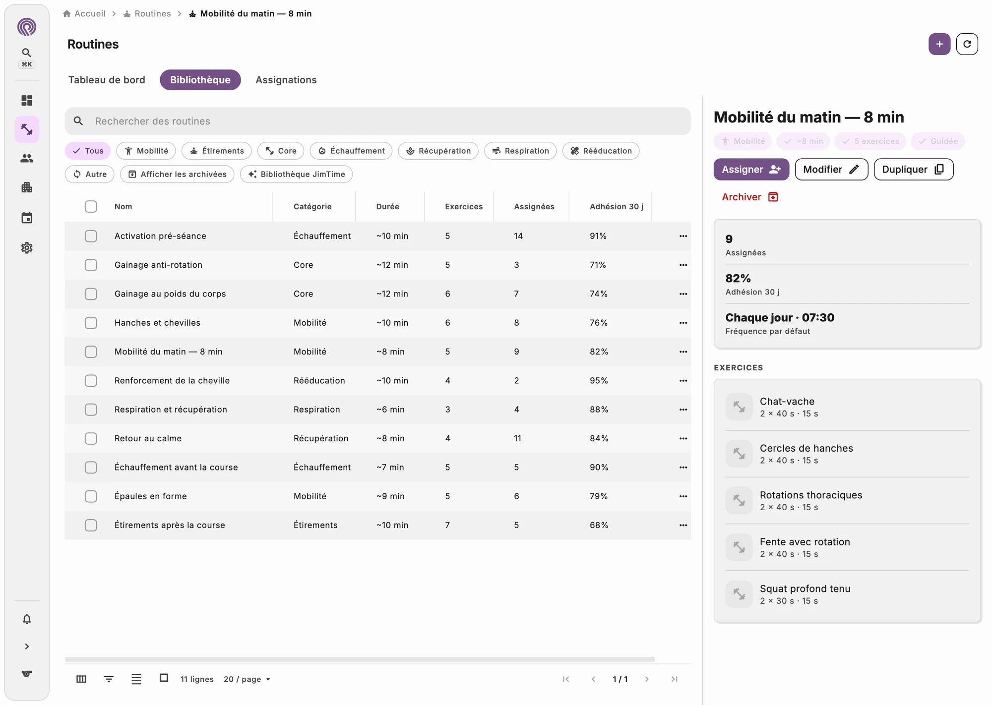 Bibliothèque de routines avec le suivi d'exécution des clients