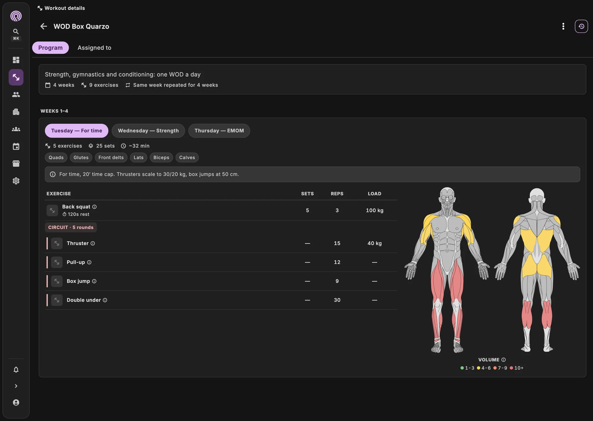 WOD editor with movements, loads and times