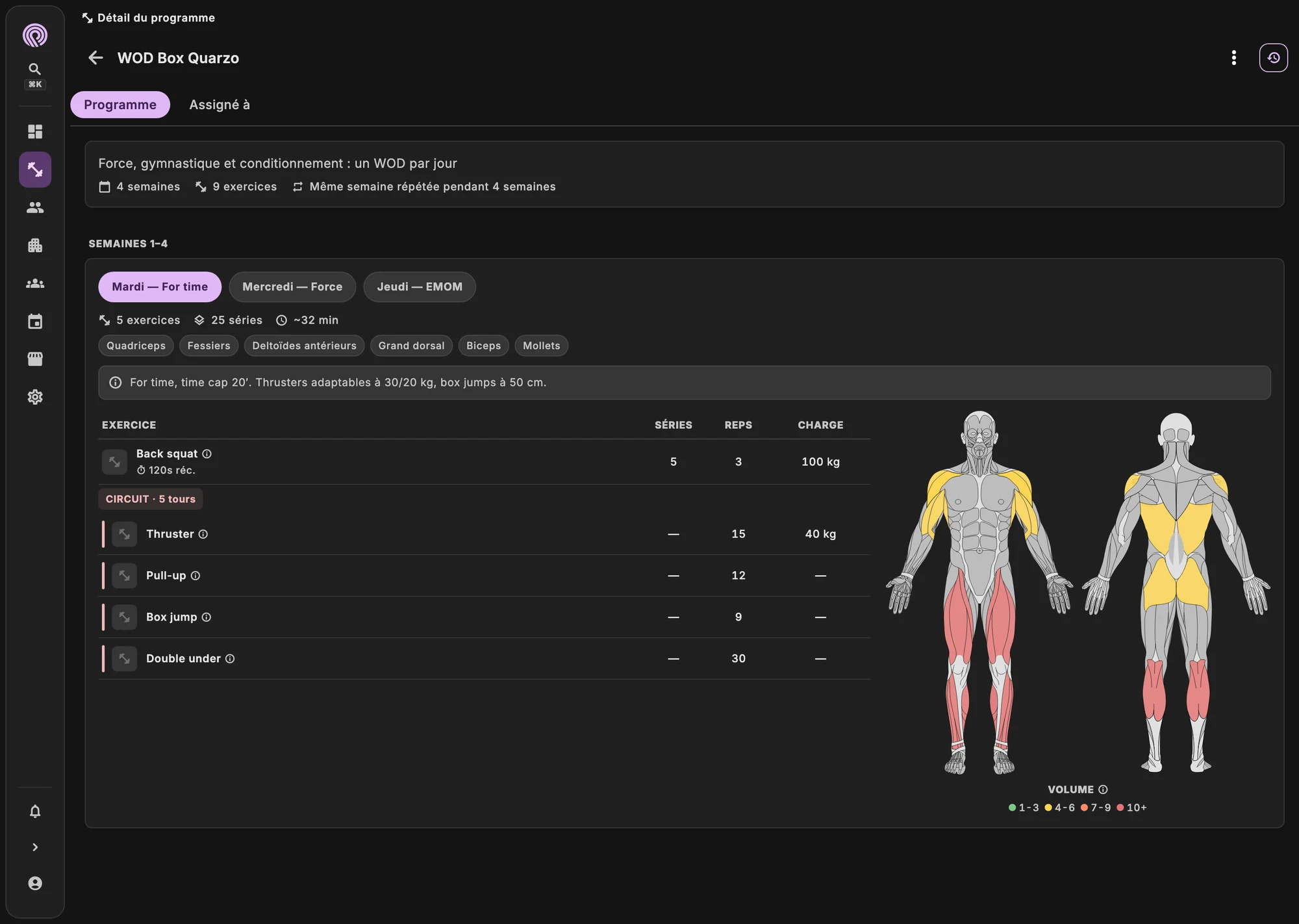 Éditeur du WOD du jour avec mouvements, charges et temps